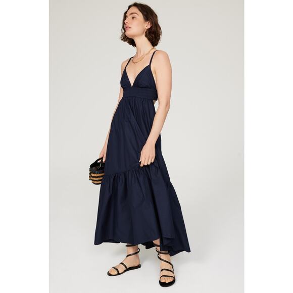 A.L.C. Dark Blue 100% Cotton Sleeveless V-Neck Back Cutout Rhodes Dress Size 4 - Picture 1 of 13